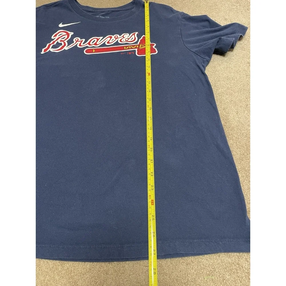 Nike Atlanta Braves Womens Large Max Fried #54 Player T-Shirt Navy Blue Tomahawk